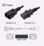Low Smoke (LSZH) Power Cable Assembly Black 10A, 240V/250V - IEC 60320 C14 to IEC60320 C13 (C14 to C13 LSZH Cord Set)